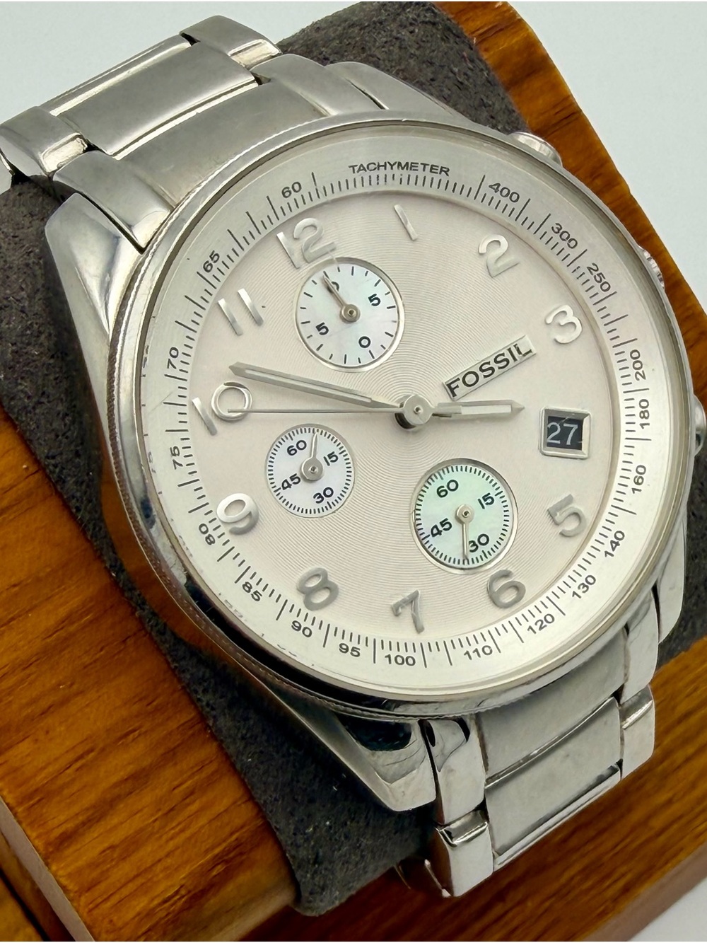 Working Fossil Silver Stainless Steel Chronograph Watch with 6-1/2” band